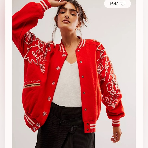 Free People Jackets & Blazers - Free People Pretty In Pearls Bomber Jacket